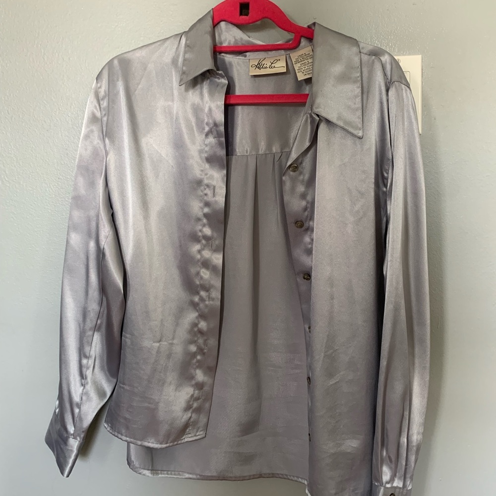Vintage Satin Button-Up Blouse
